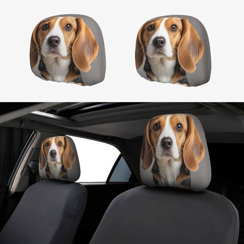 Auto-Kopfstützenbezug, 2 Stück, Kopfstützenbezüge, süße Beagle-Kopfstützenbezüge für Autositze, personalisierte Kopfstützenbezüge für Autositze, universeller Kopfstützenbezug für LKW, SUV, die meisten von FJQWKLF