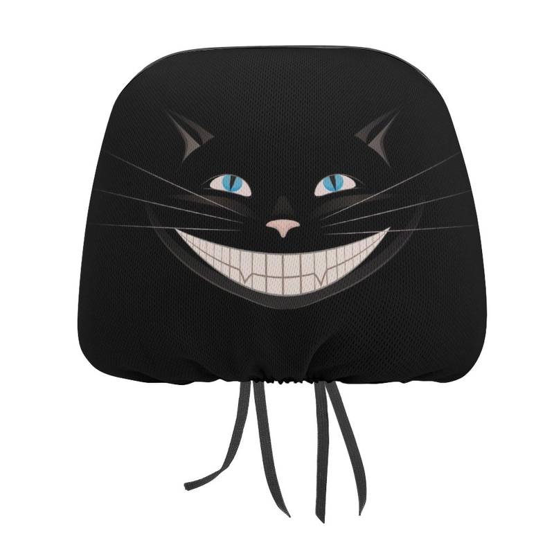 FJQWKLF Smiling CatsDarkness Auto-Kopfstützenbezüge, neuartiger Aufdruck, universelle dekorative Bezüge, 2er-Pack Kopfstützenbezüge von FJQWKLF