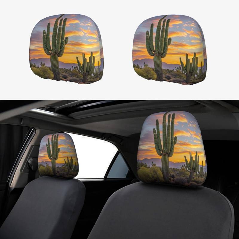 Kopfstützenbezug fürs Auto, 2 Stück, Kopfstützenbezüge, Saguaros bei Sonnenuntergang, Kopfstützenbezüge für Autositze, personalisierte Kopfstützenbezüge für Autositze, universeller Kopfstützenbezug fü von FJQWKLF