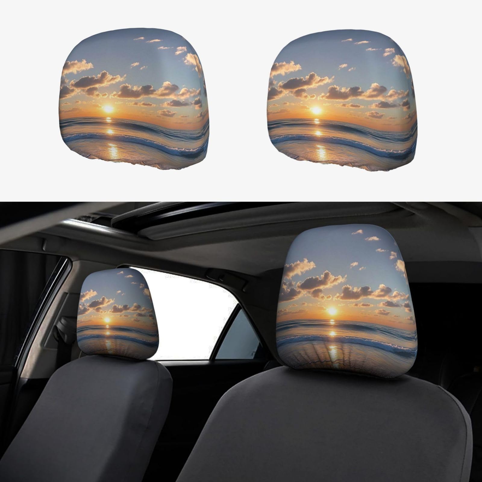 Kopfstützenbezug fürs Auto, 2 Stück, Kopfstützenbezüge, Strand, Sonnenaufgang, Kopfstützenbezüge für Autositze, personalisierte Kopfstützenbezüge für Autositze, universeller Kopfstützenbezug für LKW, von FJQWKLF