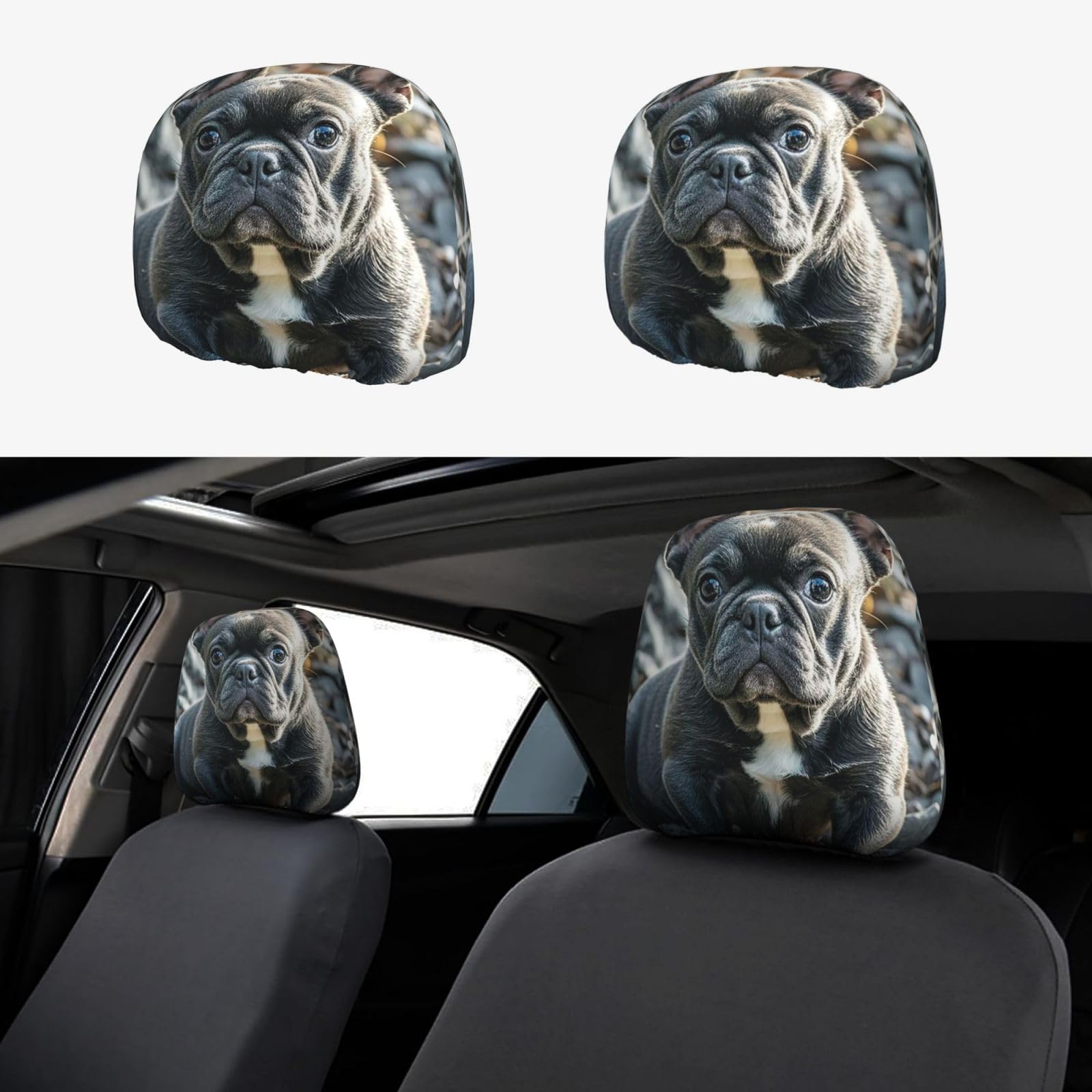 Kopfstützenbezug fürs Auto, 2 Stück, Kopfstützenbezüge, französische Bulldoggenwelpen, Kopfstützenbezüge für Autositze, personalisierte Kopfstützenbezüge für Autositze, universeller Kopfstützenbezug f von FJQWKLF