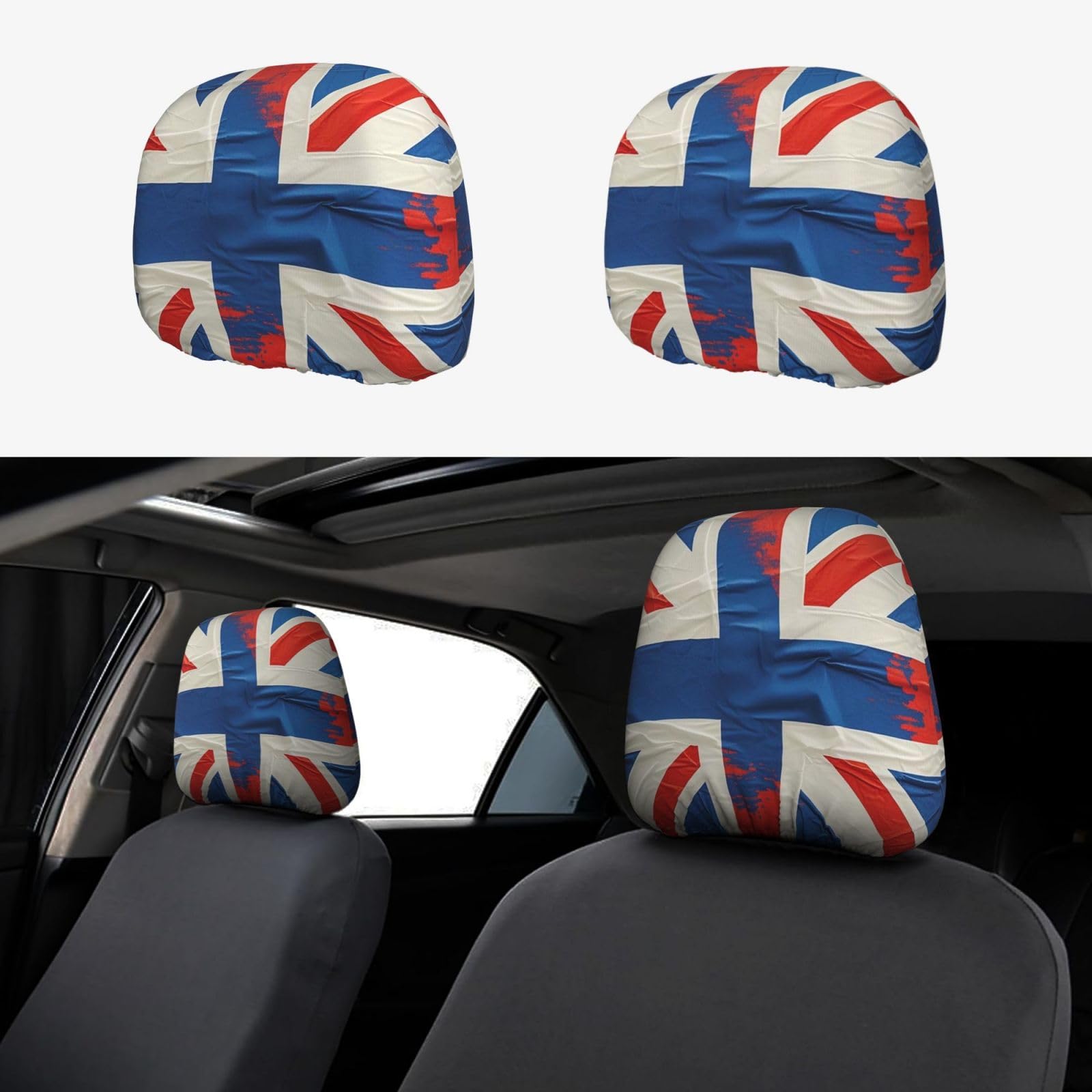 Kopfstützenbezug fürs Auto, 2 Stück, Kopfstützenbezüge mit britischer Flagge, Kopfstützenbezüge für Autositze, personalisierte Kopfstützenbezüge für Autositze, universeller Kopfstützenbezug für LKW, S von FJQWKLF