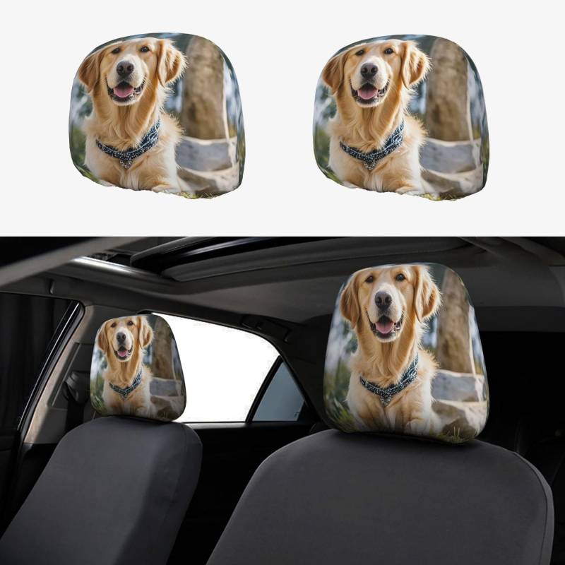 Kopfstützenbezug fürs Auto, 2 Stück, lustige Kopfstützenbezüge mit Golden Retriever-Motiv, personalisierte Kopfstützenbezüge für Autositze, universeller Kopfstützenbezug für LKW, SUV, die meisten Auto von FJQWKLF