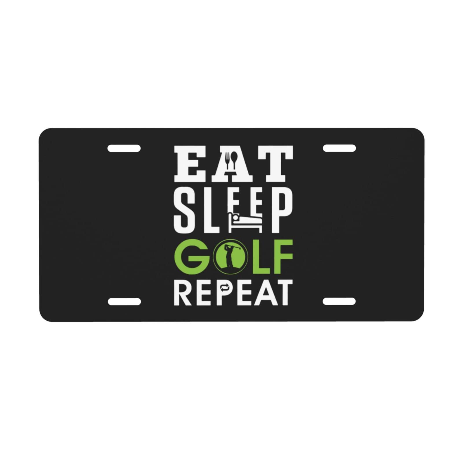 Nummernschild „Eat Sleep Golf Repeat, 15,2 x 30,5 cm, Autoschild zur Dekoration vorne aus Aluminiummetall für Auto, LKW oder SUV von FJQWKLF