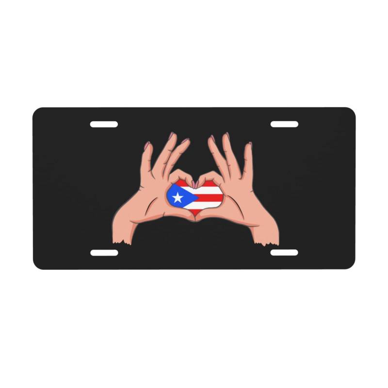 Nummernschild mit Herz-Flagge von Puerto Rico für die Vorderseite des Autos. Nummernschilder, 6 x 12 Zoll, Metall-Autoschilder, Etikett, Vanity-Neuheit, Auto-Dekor-Etikett von FJQWKLF