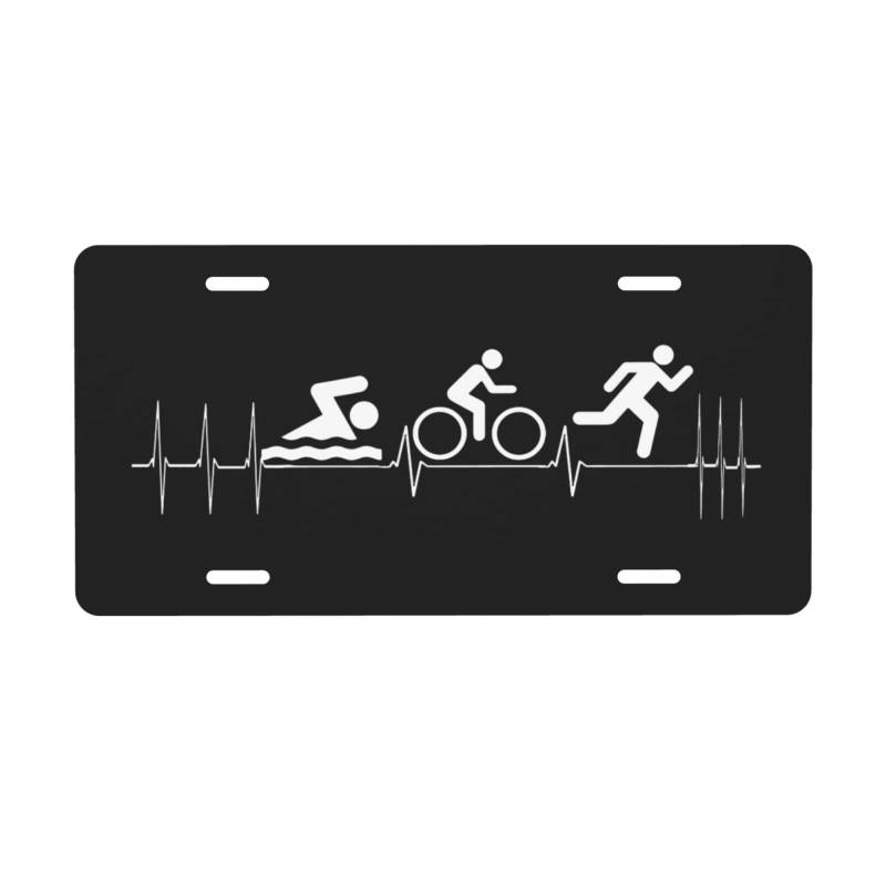 Nummernschild mit Triathlon-Herzschlag, 15,2 x 30,5 cm, Autoschild zur Dekoration vorne aus Aluminiummetall für Auto, LKW oder SUV von FJQWKLF