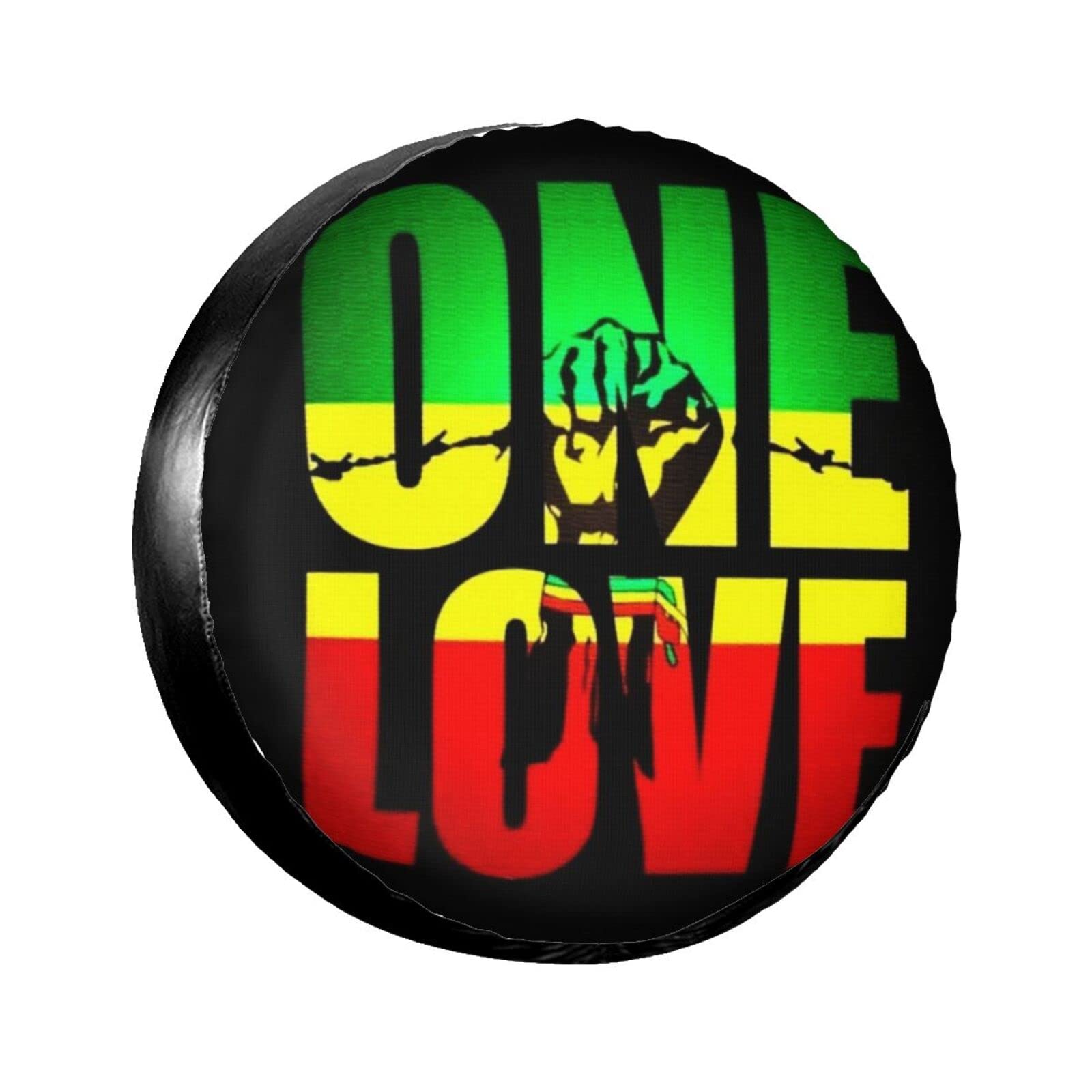 Reggae Rasta One Love Grün Gelb Rot Reserveradabdeckung wasserdichte Radreifenabdeckung Universell passend für Jeep, Anhänger, Wohnmobil, SUV und viele andere Fahrzeuge Camper Reisezubehör 14 Zoll von FJQWKLF