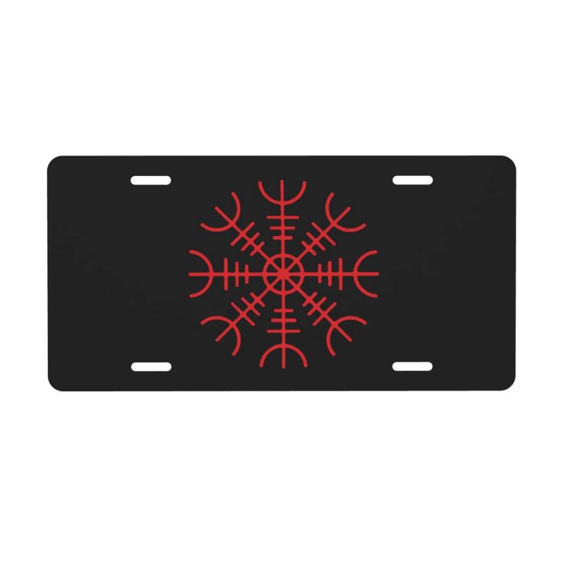 Rotes Nummernschild mit Wikinger-Symbol, 15,2 x 30,5 cm, Autoschild zur Dekoration vorne aus Aluminiummetall für Auto, LKW oder SUV von FJQWKLF