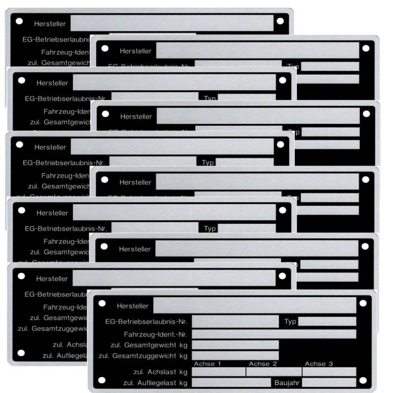 10 x Blanko Typenschild Anhängertypenschild Neutral Anhänger - Vers. 8 von FKAnhängerteile