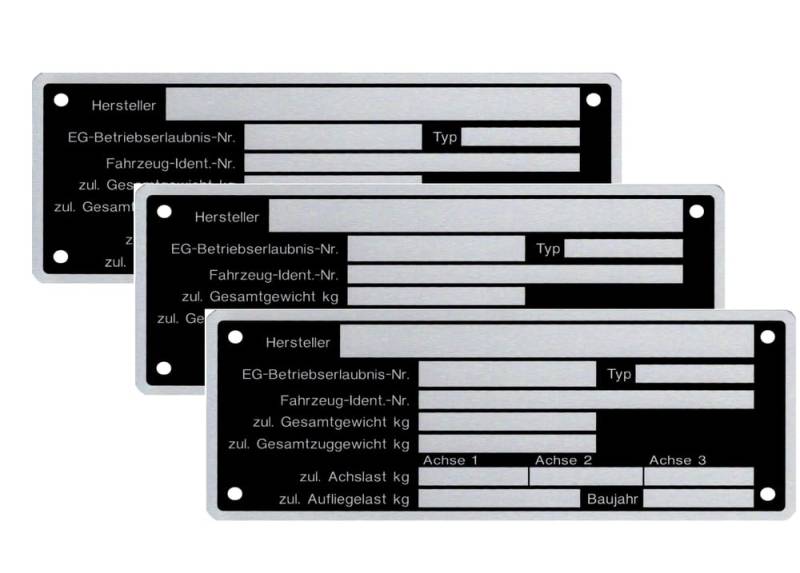 3 x Blanko Typenschild Anhängertypenschild Neutral Anhänger - Vers. 8 von FKAnhängerteile