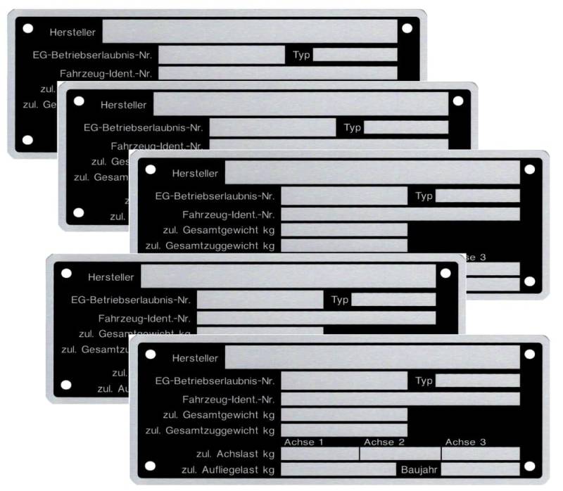 5 x Blanko Typenschild Anhängertypenschild Neutral Anhänger - Vers. 8 von FKAnhängerteile