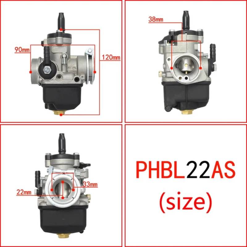 Vergaser für 50-300ccm-Motorräder kompatibel mit PHBH 28bs 30bs PHBL 20As 22As 24As 25bs 26bs Modelle von Dellorto Italy(PHBL22AS) von FKLGRDRD