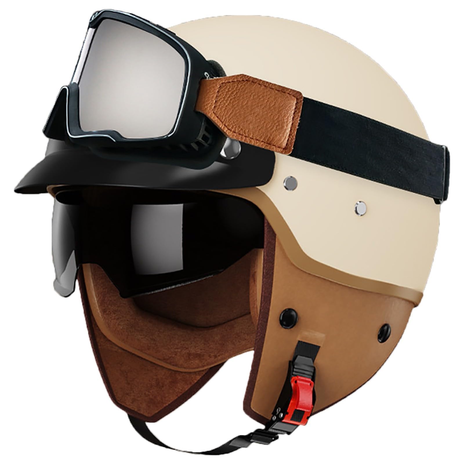 3/4 Motorrad-Jet-Helm, Offenes Gesicht, Roller-Helm, Motocross-Helme Mit Antibeschlag-Visier, ECE 22–06 Zugelassene Motorradhelme Für Männer, Erwachsene, Frauen E,L/(59~60cm) von FKPYVKUJ