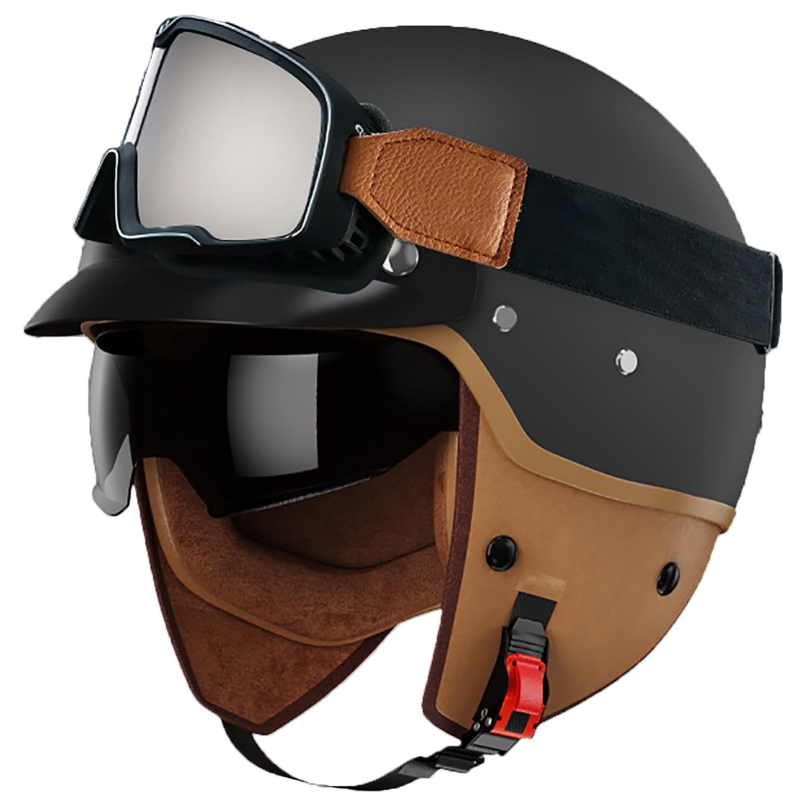 3/4 Motorrad-Jet-Helm, Offenes Gesicht, Roller-Helm, Motocross-Helme Mit Antibeschlag-Visier, ECE 22–06 Zugelassene Motorradhelme Für Männer, Erwachsene, Frauen F,L/{59~60cm} von FKPYVKUJ