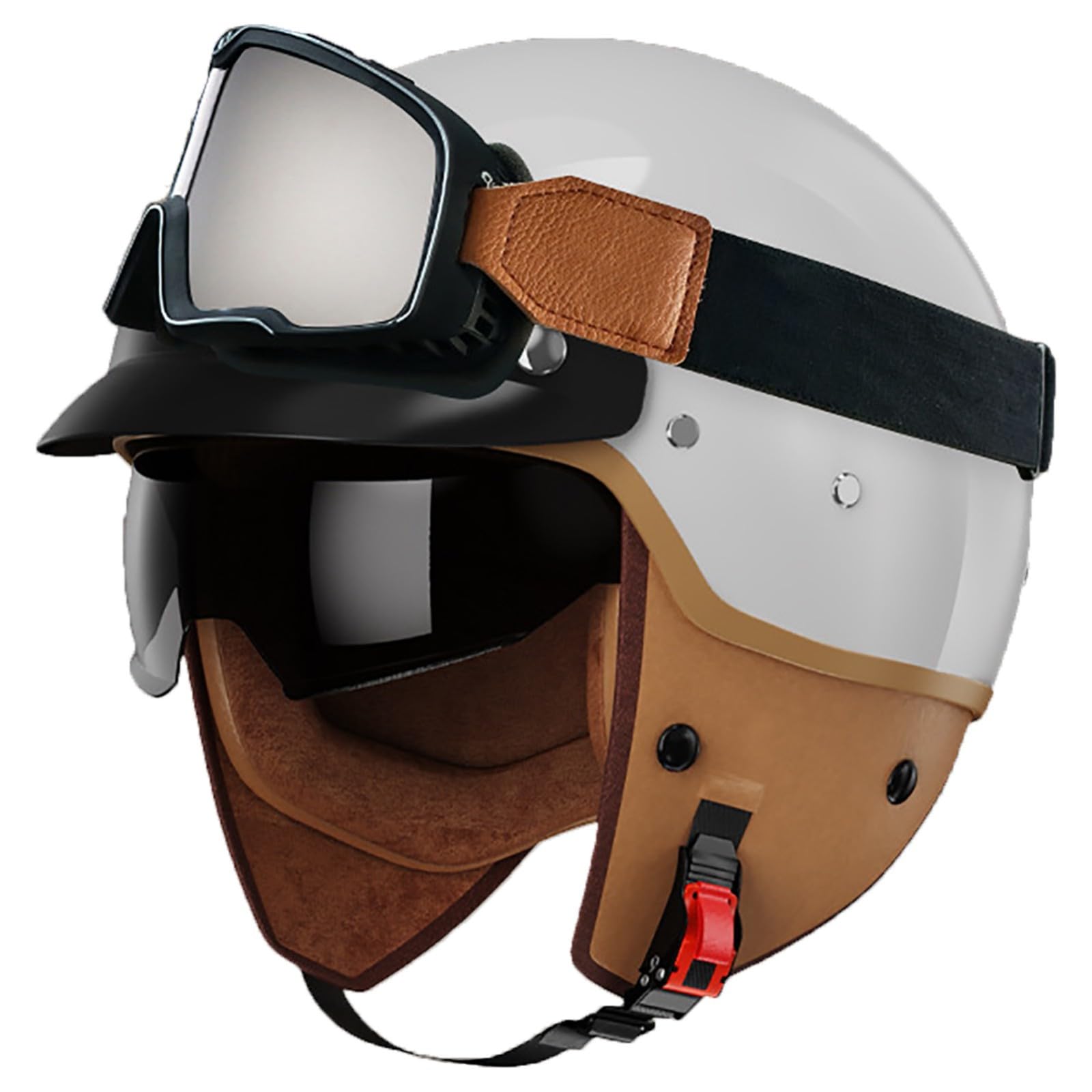 3/4 Motorrad-Jet-Helm, Offenes Gesicht, Roller-Helm, Motocross-Helme Mit Antibeschlag-Visier, ECE 22–06 Zugelassene Motorradhelme Für Männer, Erwachsene, Frauen G,L/{59~60cm} von FKPYVKUJ