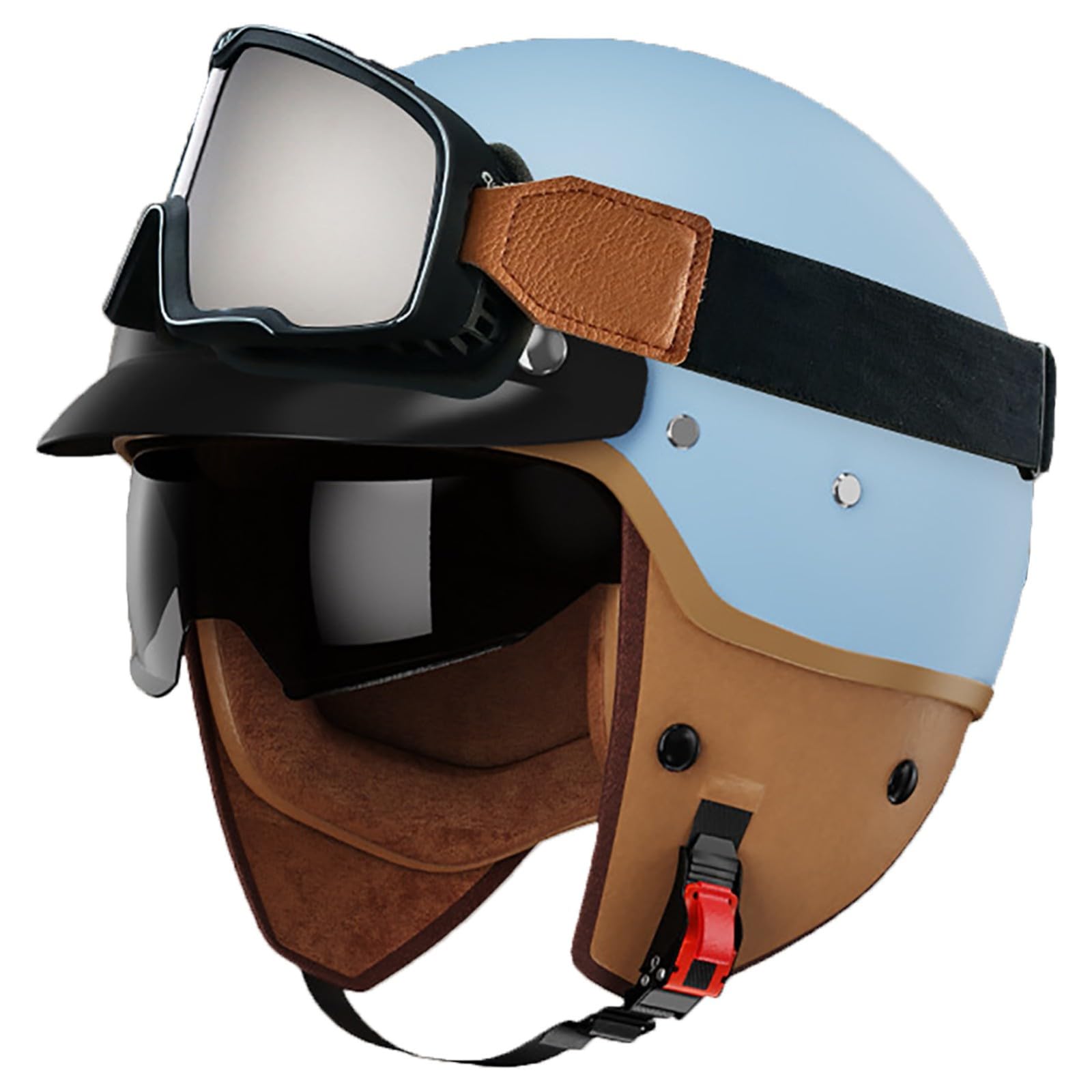 3/4 Motorrad-Jet-Helm, Offenes Gesicht, Roller-Helm, Motocross-Helme Mit Antibeschlag-Visier, ECE 22–06 Zugelassene Motorradhelme Für Männer, Erwachsene, Frauen H,XL/{61~62cm} von FKPYVKUJ