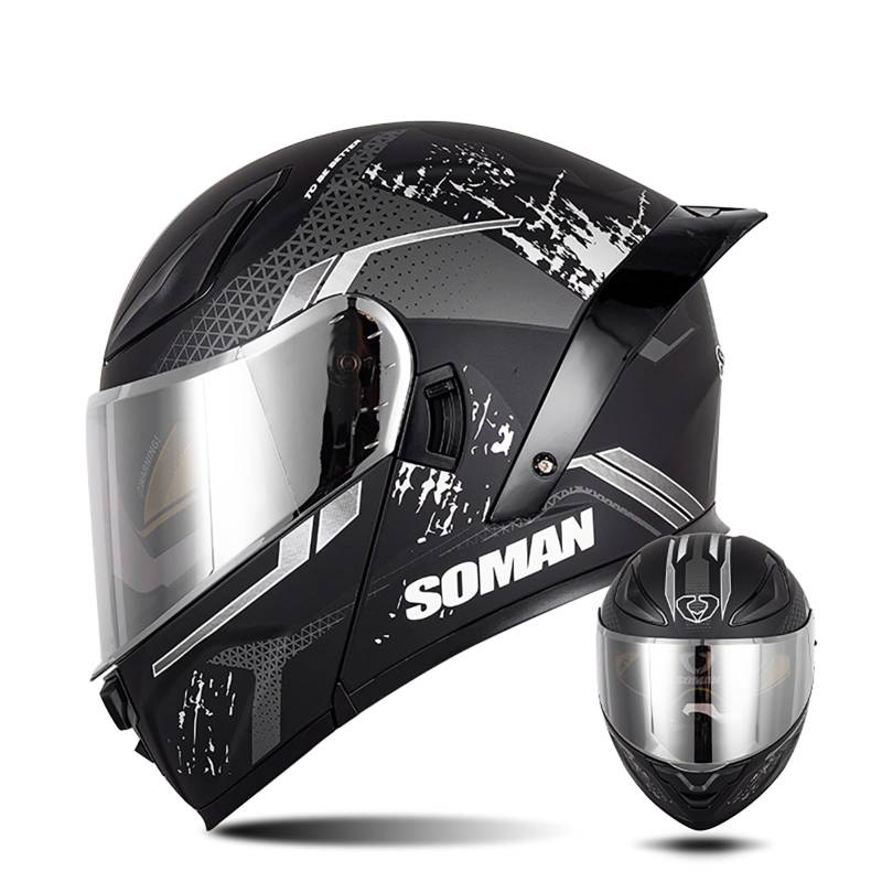 Integralhelm Mit Klappmechanismus Für Motorrad, Modularer Helm, Integriertes Motorrad-Doppelvisier Für Erwachsene, Männer Und Frauen, Moped-Straßenrennen, DOT-Geprüft A,M/{57~58cm} von FKPYVKUJ