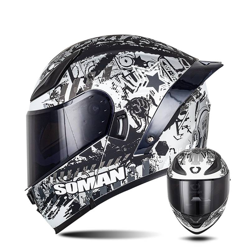 Integralhelm Mit Klappmechanismus Für Motorrad, Modularer Helm, Integriertes Motorrad-Doppelvisier Für Erwachsene, Männer Und Frauen, Moped-Straßenrennen, DOT-Geprüft B,S/{55~56cm} von FKPYVKUJ