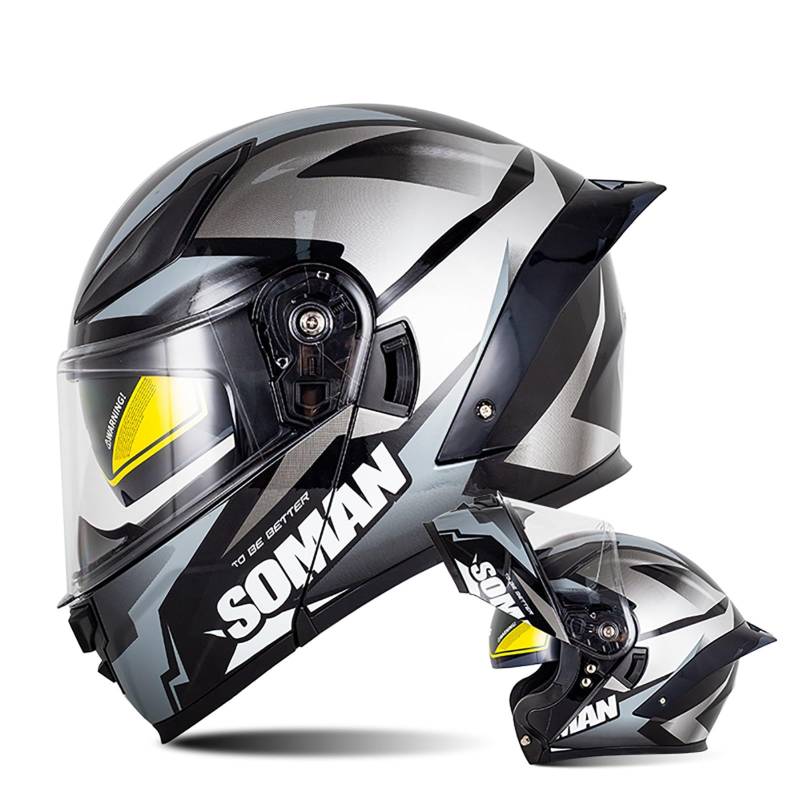 Integralhelm Mit Klappmechanismus Für Motorrad, Modularer Helm, Integriertes Motorrad-Doppelvisier Für Erwachsene, Männer Und Frauen, Moped-Straßenrennen, DOT-Geprüft C3,XL/{61~62cm} von FKPYVKUJ