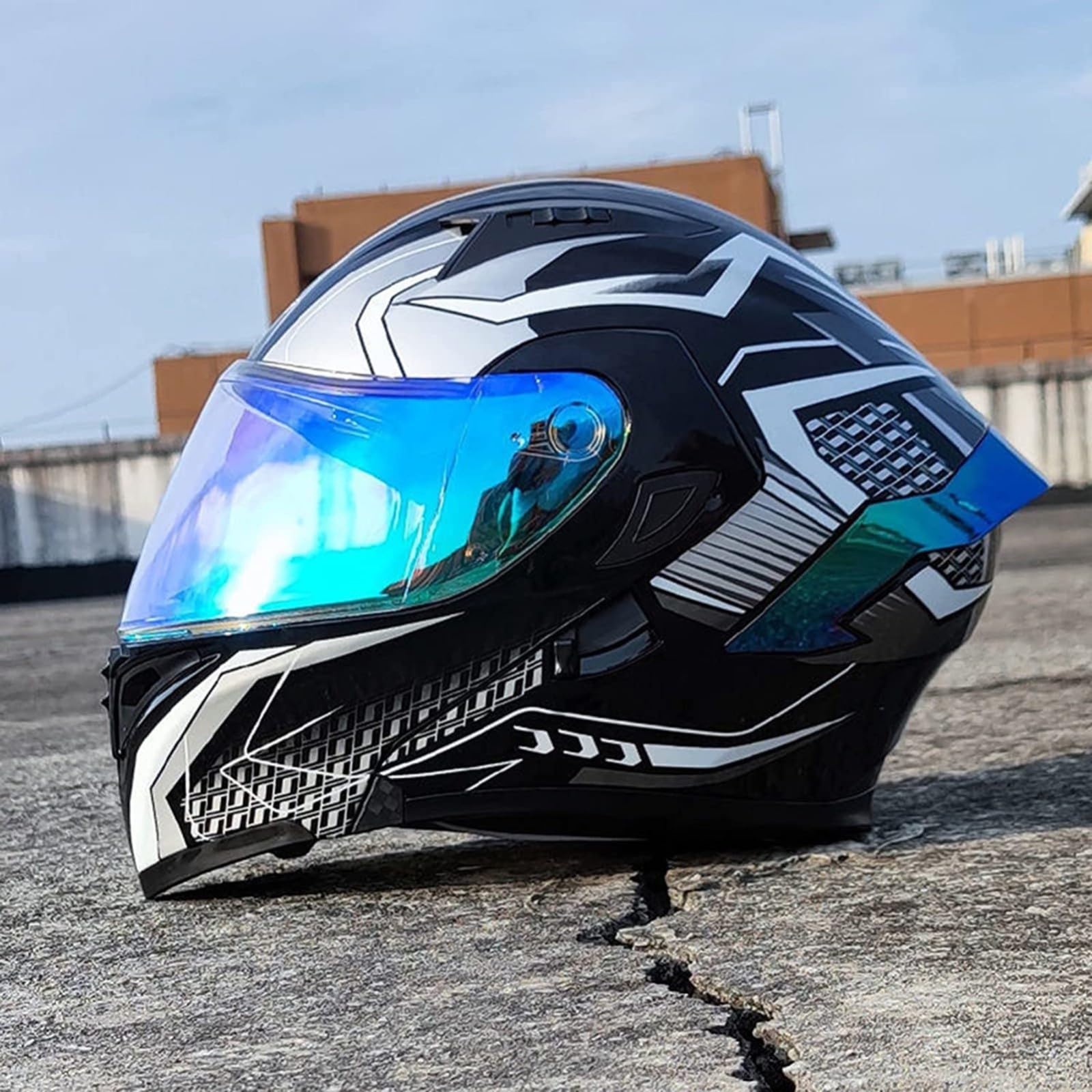 Integralhelme Für Motorradfahrer Für Erwachsene,Männer Und Frauen,ECE-Geprüfter Rennhelm Für Straßenmotorräder Mit Integriertem Visier,Motorradhelm Für Erwachsene Q,XL/{61~62cm} von FKPYVKUJ