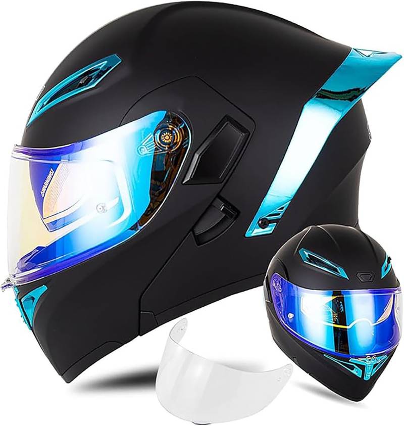 Motorradhelm, Hochklappbar, Integralhelm Mit Doppelvisier, DOT-Geprüfter Schneemobilhelm Für Erwachsene, Männer Und Frauen A,M/{57~58cm} von FKPYVKUJ