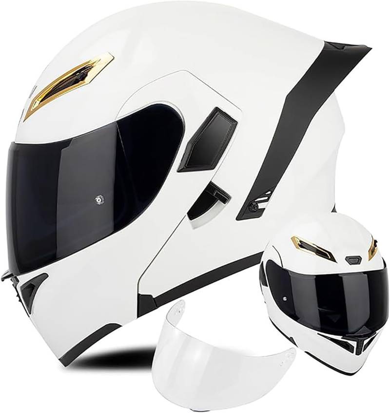 Motorradhelm, Hochklappbar, Integralhelm Mit Doppelvisier, DOT-Geprüfter Schneemobilhelm Für Erwachsene, Männer Und Frauen B,S/{55~56cm} von FKPYVKUJ