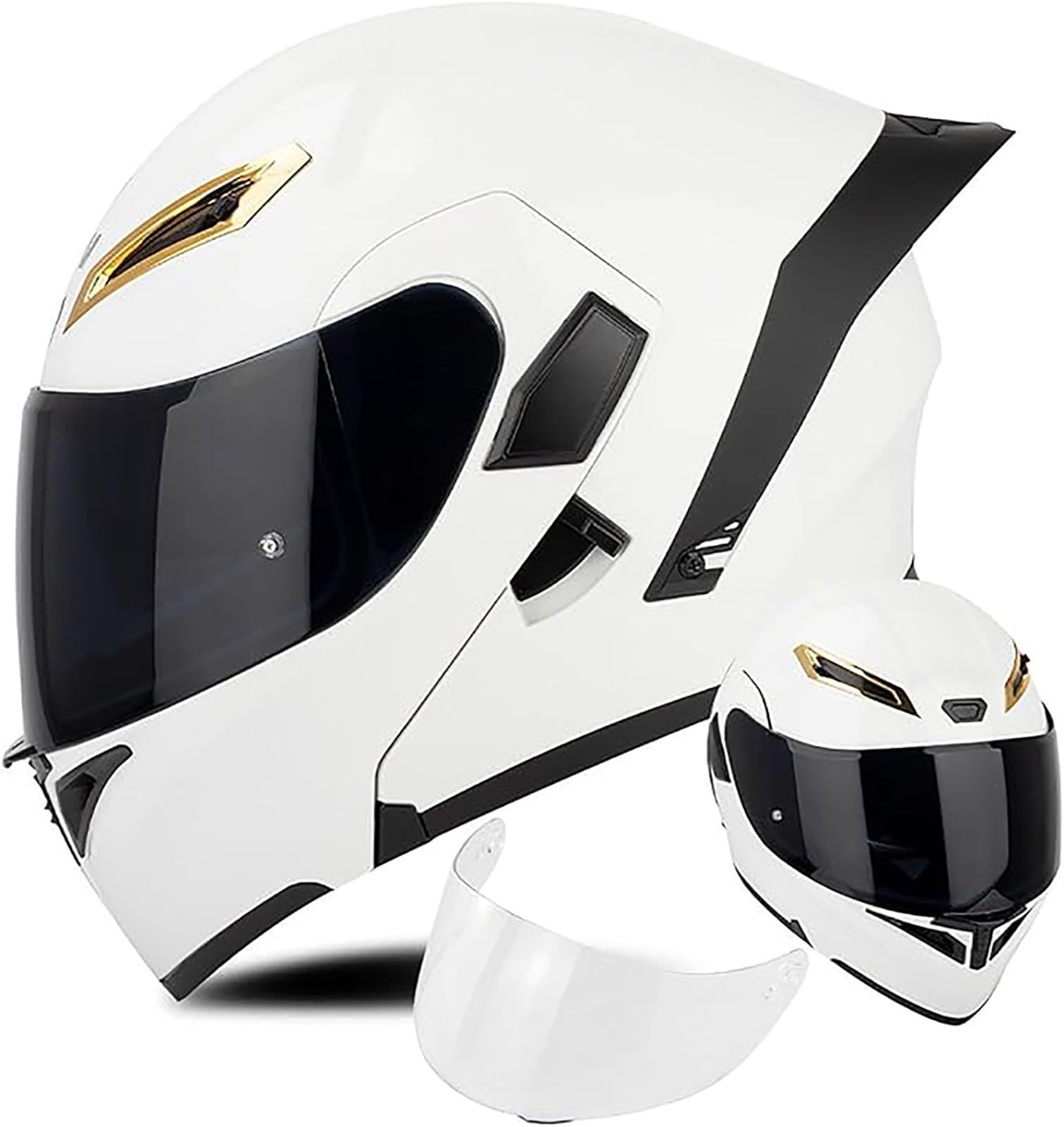 Motorradhelm, Hochklappbar, Integralhelm Mit Doppelvisier, DOT-Geprüfter Schneemobilhelm Für Erwachsene, Männer Und Frauen B,XL/{61~62cm} von FKPYVKUJ