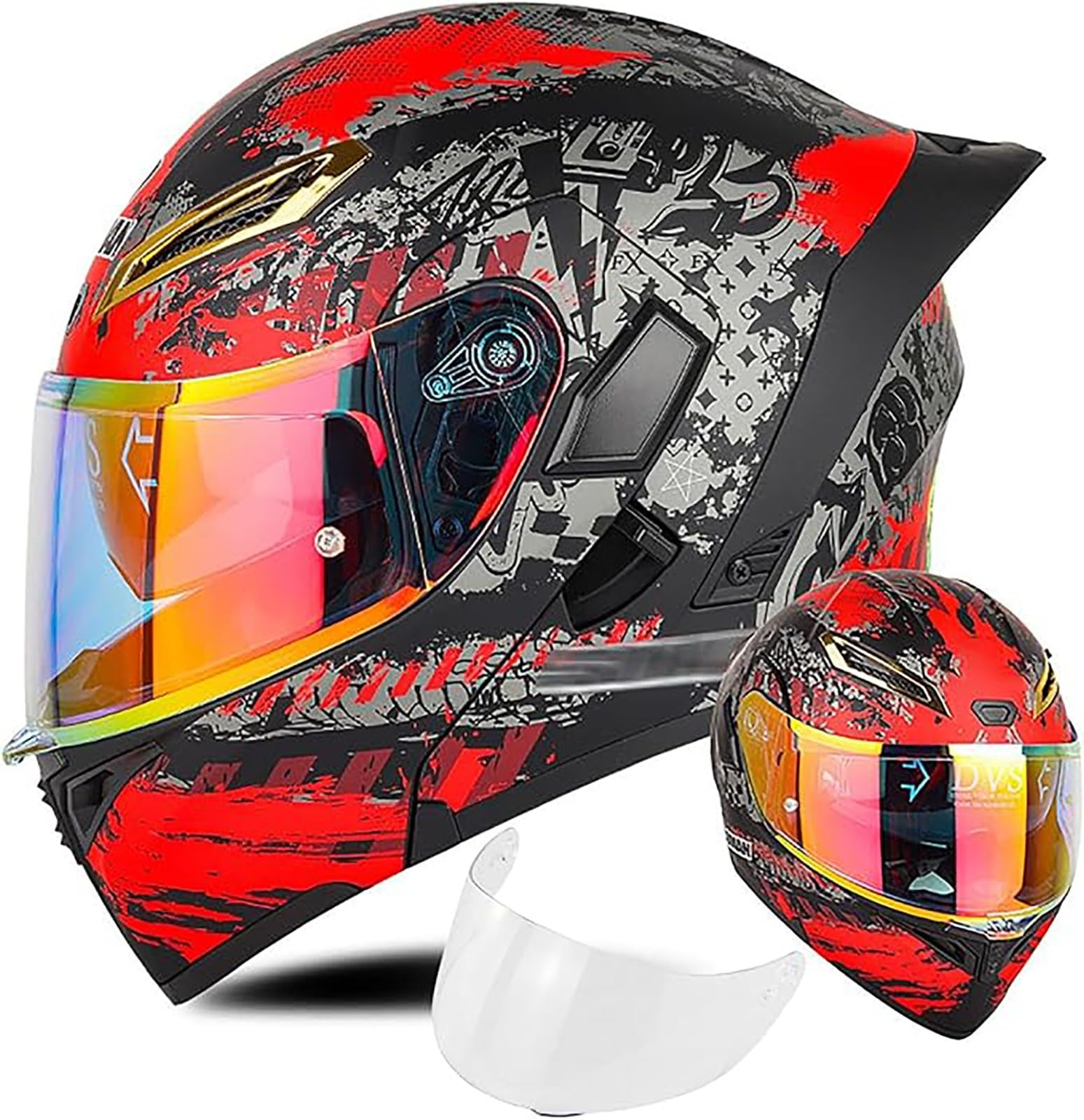 Motorradhelm, Hochklappbar, Integralhelm Mit Doppelvisier, DOT-Geprüfter Schneemobilhelm Für Erwachsene, Männer Und Frauen D,M/{57~58cm} von FKPYVKUJ