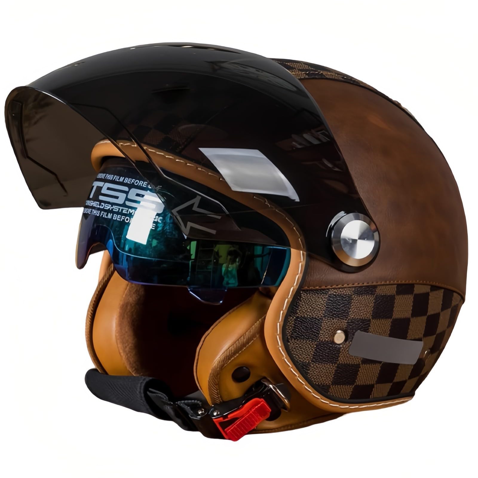 Motorradhelm, Retro 3/4 Open Face Motorrad-Halbhelm Mit Doppelvisier, Für Männer Und Frauen, Roller, ATV, Cruiser-Helm, ECE-Geprüft B,XL/{61~62cm} von FKPYVKUJ