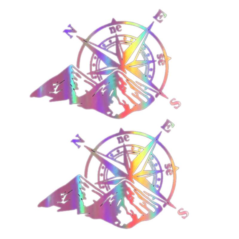 FLCPJGV 2er Pack Autoaufkleber mit Kompass Und Berglandschaft, Ideal für Fahrzeugdekoration, Mehrfarbig von FLCPJGV