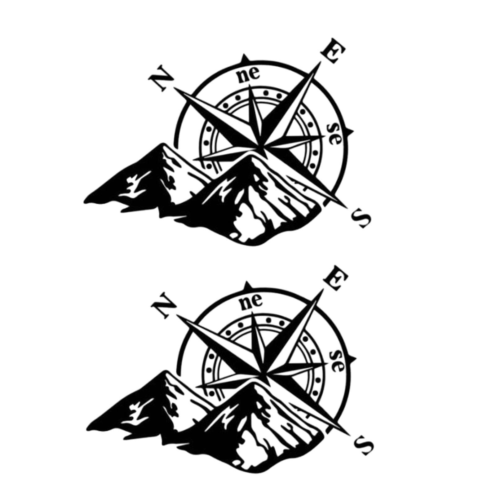 FLCPJGV 2er Pack Autoaufkleber mit Kompass Und Berglandschaft, Ideal für Fahrzeugdekoration, Schwarz von FLCPJGV