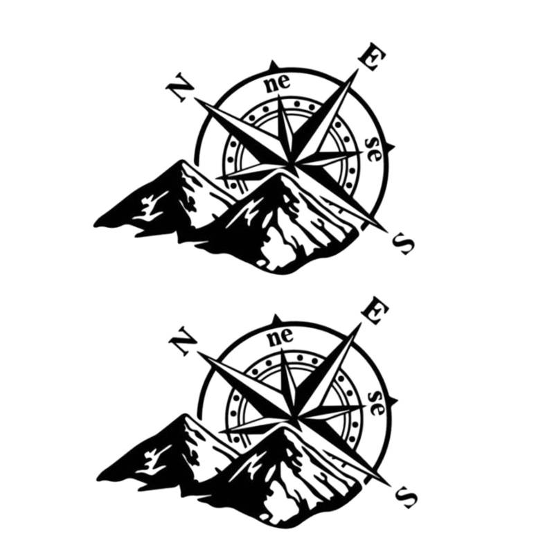FLCPJGV 2er Pack Autoaufkleber mit Kompass Und Berglandschaft, Ideal für Fahrzeugdekoration, Schwarz von FLCPJGV