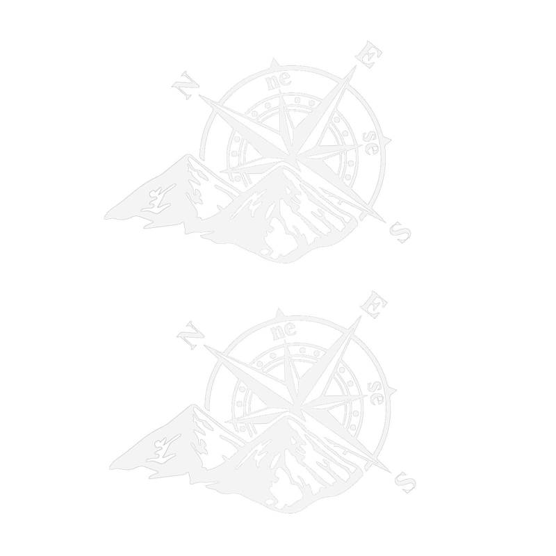 FLCPJGV 2er Pack Autoaufkleber mit Kompass Und Berglandschaft, Ideal für Fahrzeugdekoration, Weiß von FLCPJGV