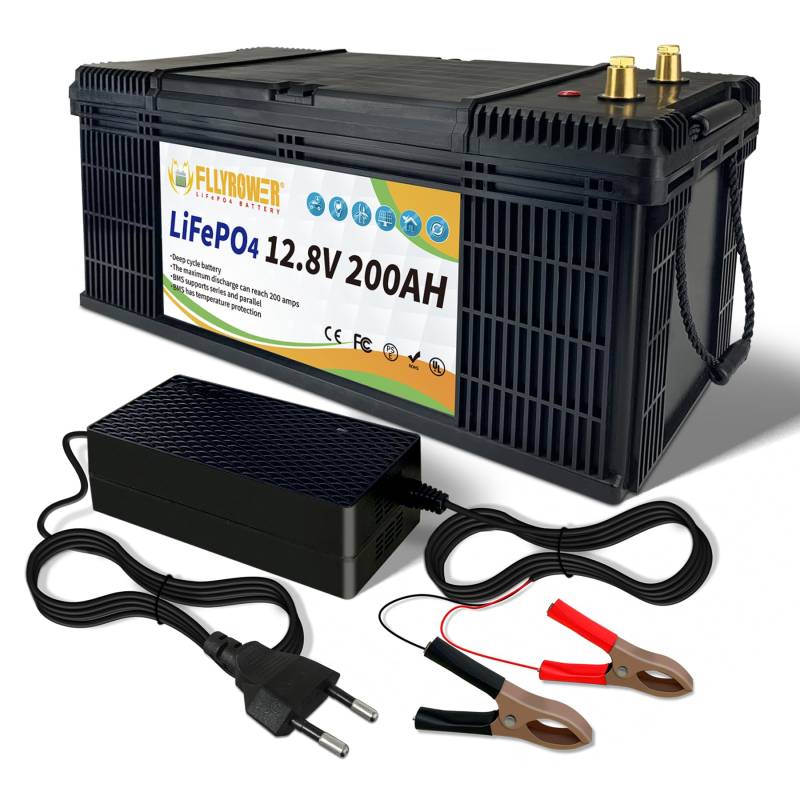 LiFePO4 Akku 12.8V 200Ah Lithium Batterie, wiederaufladbare 4000+ Deep-cycle-batterien mit 200A BMS, für solaranlage wohnmobil,solarspeicher, Camping von FLLEEYPOWER