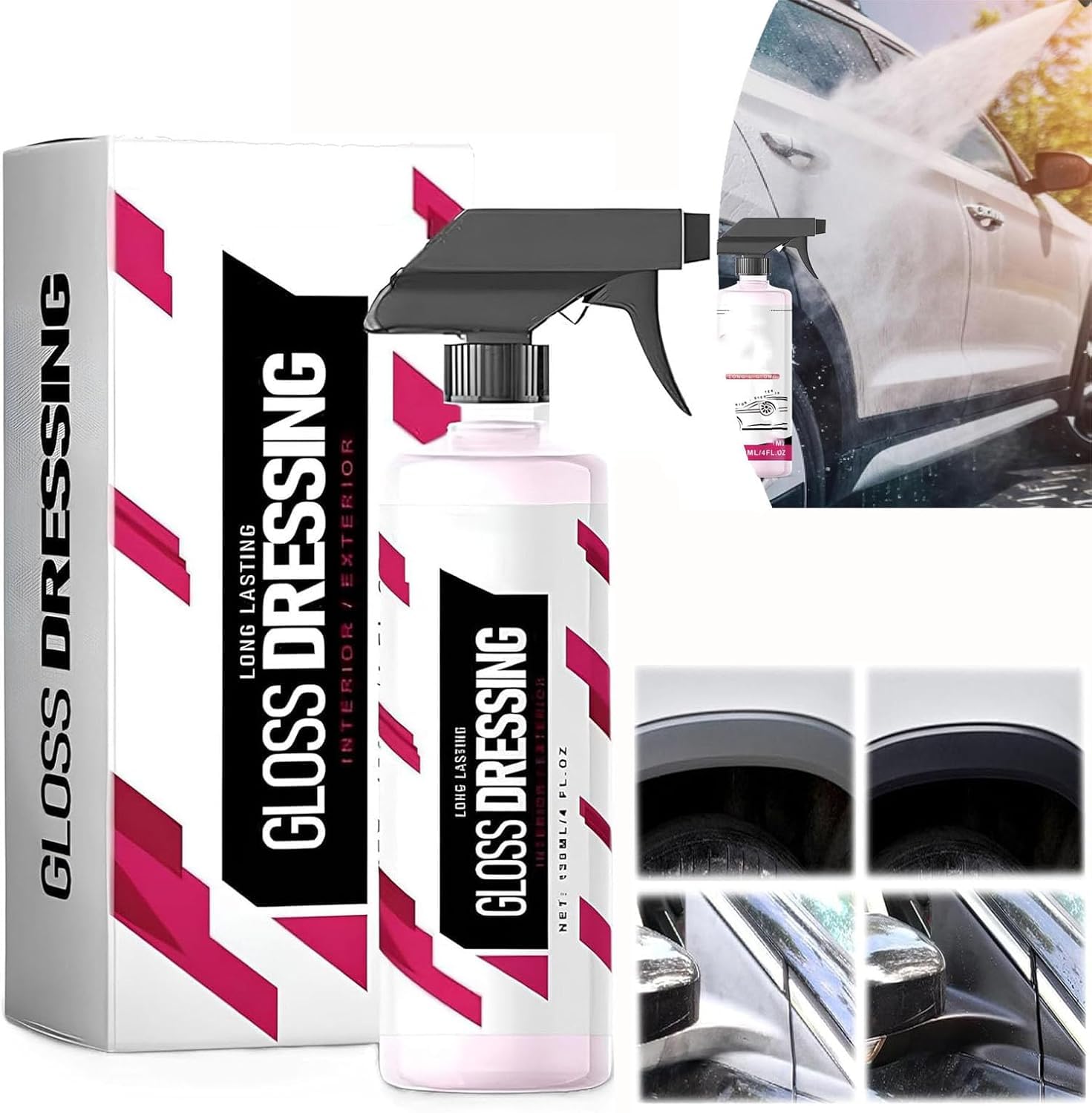 FLLUOUZH 1 Stück Glanz-Dressing – Kunststoff-, Zierleisten- und Reifen-Dressing – Wiederherstellung Verblasster Kunststoffe, Glanz-Dressing-Spray, Hydrophobe Zierleistenbeschichtung (237 Ml) von FLLUOUZH