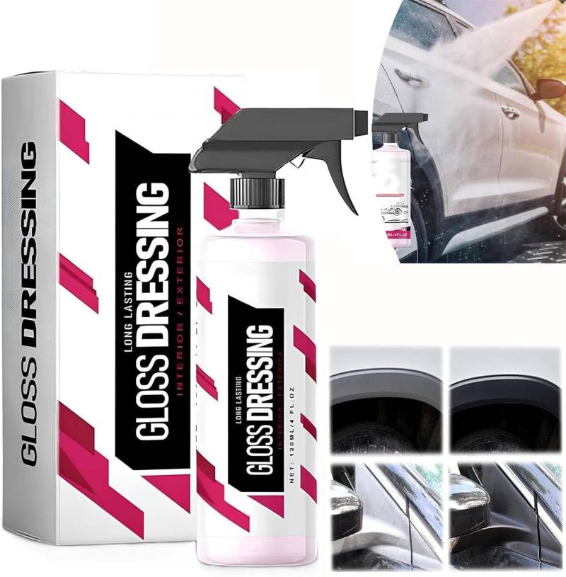 FLLUOUZH 1 Stück Glanz-Dressing – Kunststoff-, Zierleisten- und Reifen-Dressing – Wiederherstellung Verblasster Kunststoffe, Glanz-Dressing-Spray, Hydrophobe Zierleistenbeschichtung (237 Ml) von FLLUOUZH