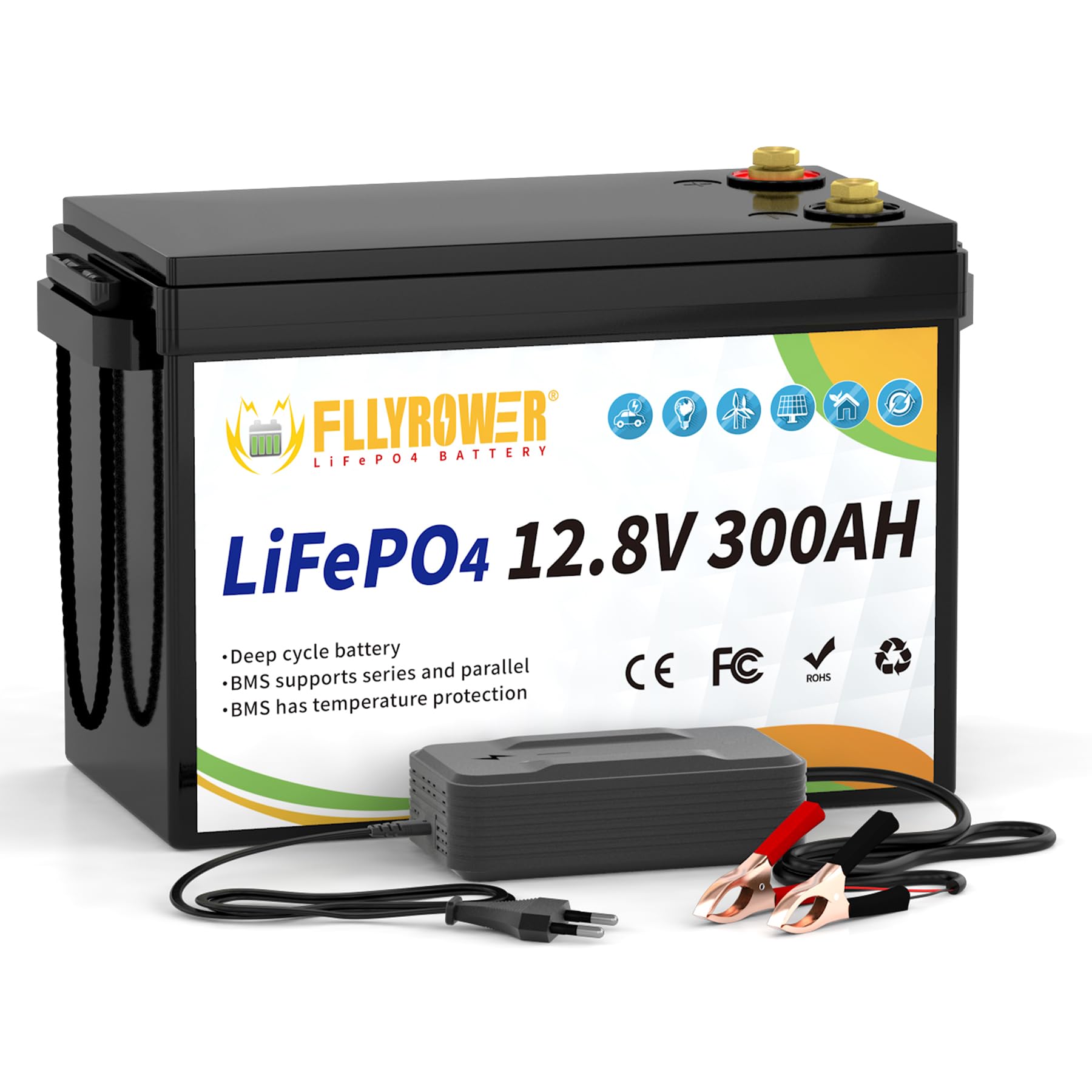 FLLYROWER 12V 300AH Lifepo4 Batterie mit BMS und Klasse A Zellen Wiederaufladbare Lithium Batterie 16500 tiefe Zyklen für Trolling Motor RV Golf Cart Off Grid Home Energie von FLLYROWER