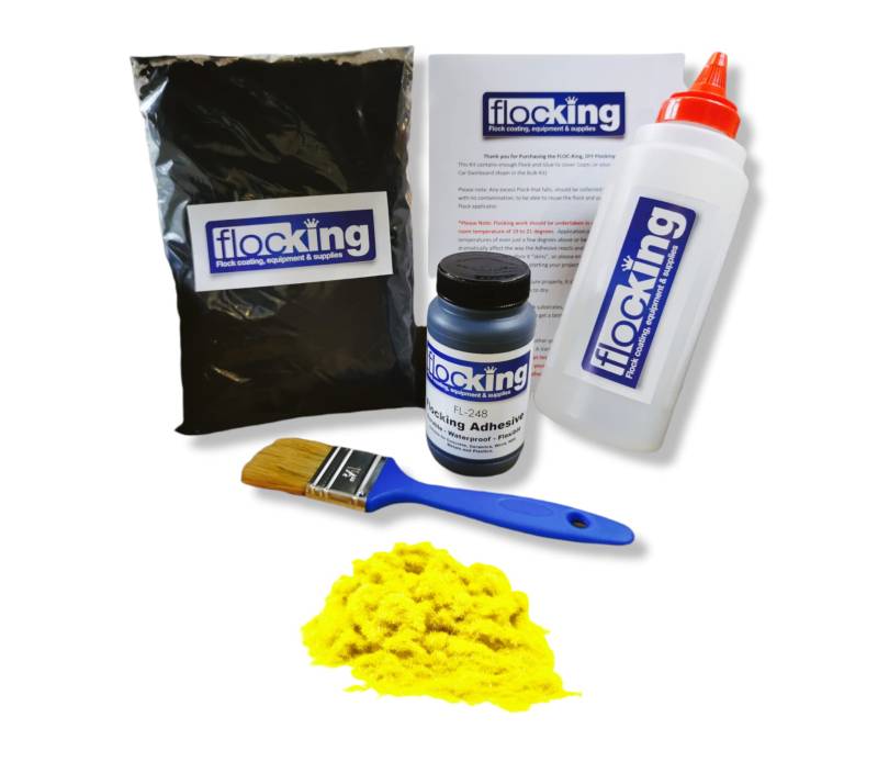 Fluoreszierendes Gelb Klein Beflockungsset - Auto Armaturenbrett – Holzbearbeitung - Kunst und Handwerk – Bilderrahmen – Möbel (Einfach zu verwenden) von FLOC-King Flock Coating Equipment & Supplies