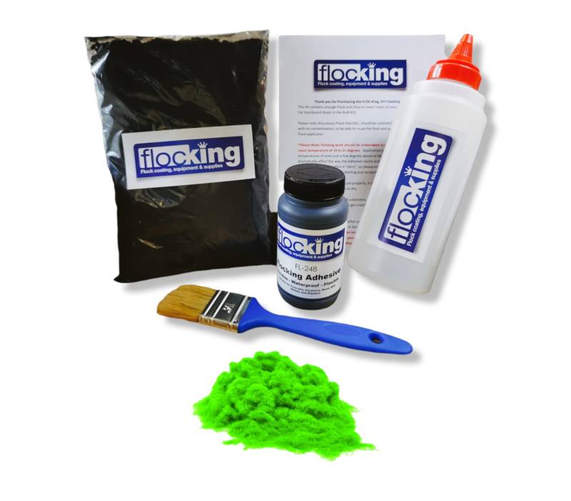 Kleines Beflockungsset – Flockpulver – Nylonflocken – (fluoreszierendes Grün) von FLOC-King Flock Coating Equipment & Supplies