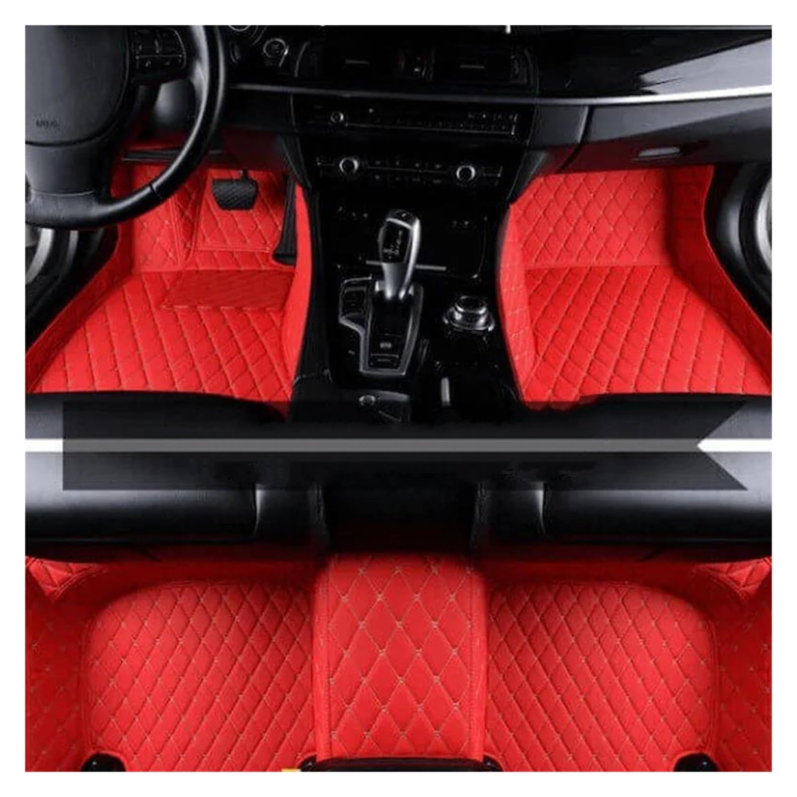 Automatte Fußmatte Leder Auto Fußmatten Für Hyundai Für Kona 2019-2022 Auto Zubehör Leder Boden Matte Innen Autotepiche(Racing Red) von FLORENTER