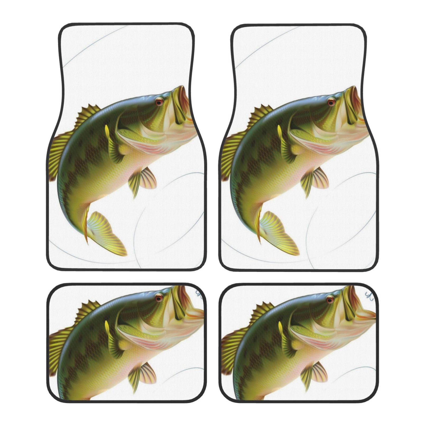 Köder mit Angelschnur Eating Little Fish Printed Auto Fußmatten Set von 4 Stück Auto Innenraum rutschfeste Automatten Teppich für Fahrzeuge Autos SUV LKW von FLYIFE