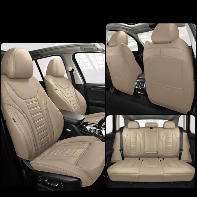 FLYUFO Auto sitzbezüge für Volvo XC40 2020 2021,5-Sitze Leder Vordersitze und Rückbank Anti Rutsch Protectors,A-Beige von FLYUFO