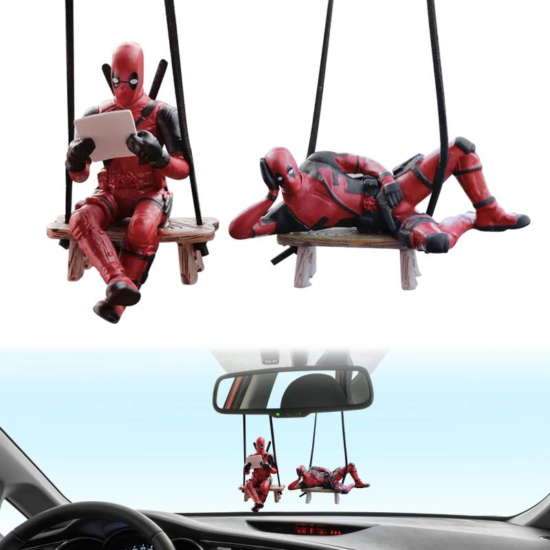 2 Stück Auto Dekoration Charm Anhänger, Dead-pool-Auto-Deko, Dead-pool-Anime Rückspiegel Dekoration, Anime Auto Deko, Auto Dekoration Anhänger, Geeignet für Auto-Innenspiegel im Innenbereich von FMKLDENA