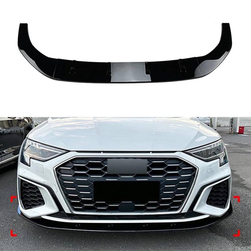 3 stücke Auto Vorderen Stoßfänger Lip Spoiler Diffusor Splitter Für Audi A3 8Y S3 2021-2023 Körper Kit Schürzen Abdeckung Schutz Trim,A Glossy Black von FMPFC