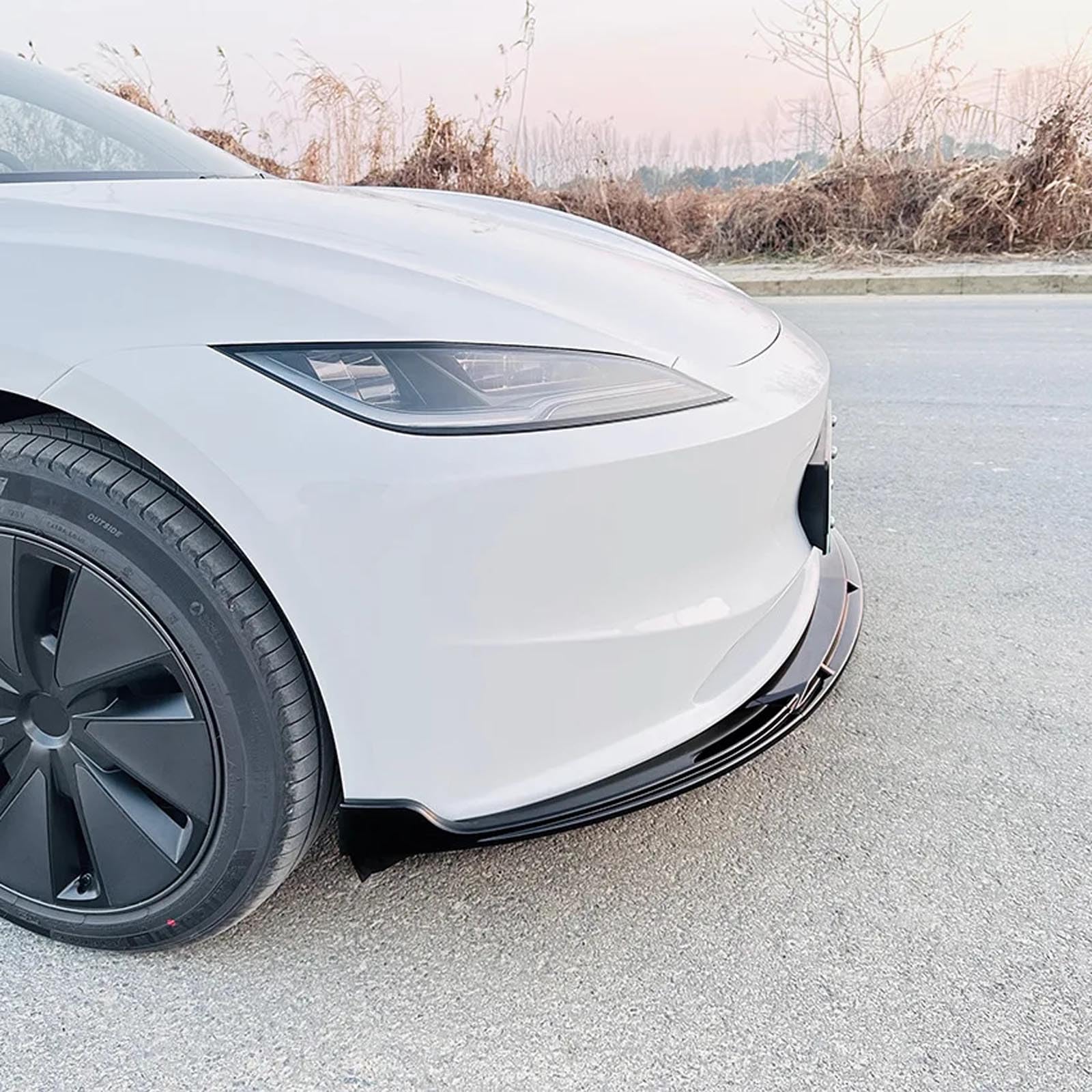 3 stücke Auto Vorderen Stoßfänger Lip Spoiler Splitter Für Tesla Modell 3 2024+ Diffusor Glänzend Schwarz Styling Körper kits,A Glossy Black von FMPFC