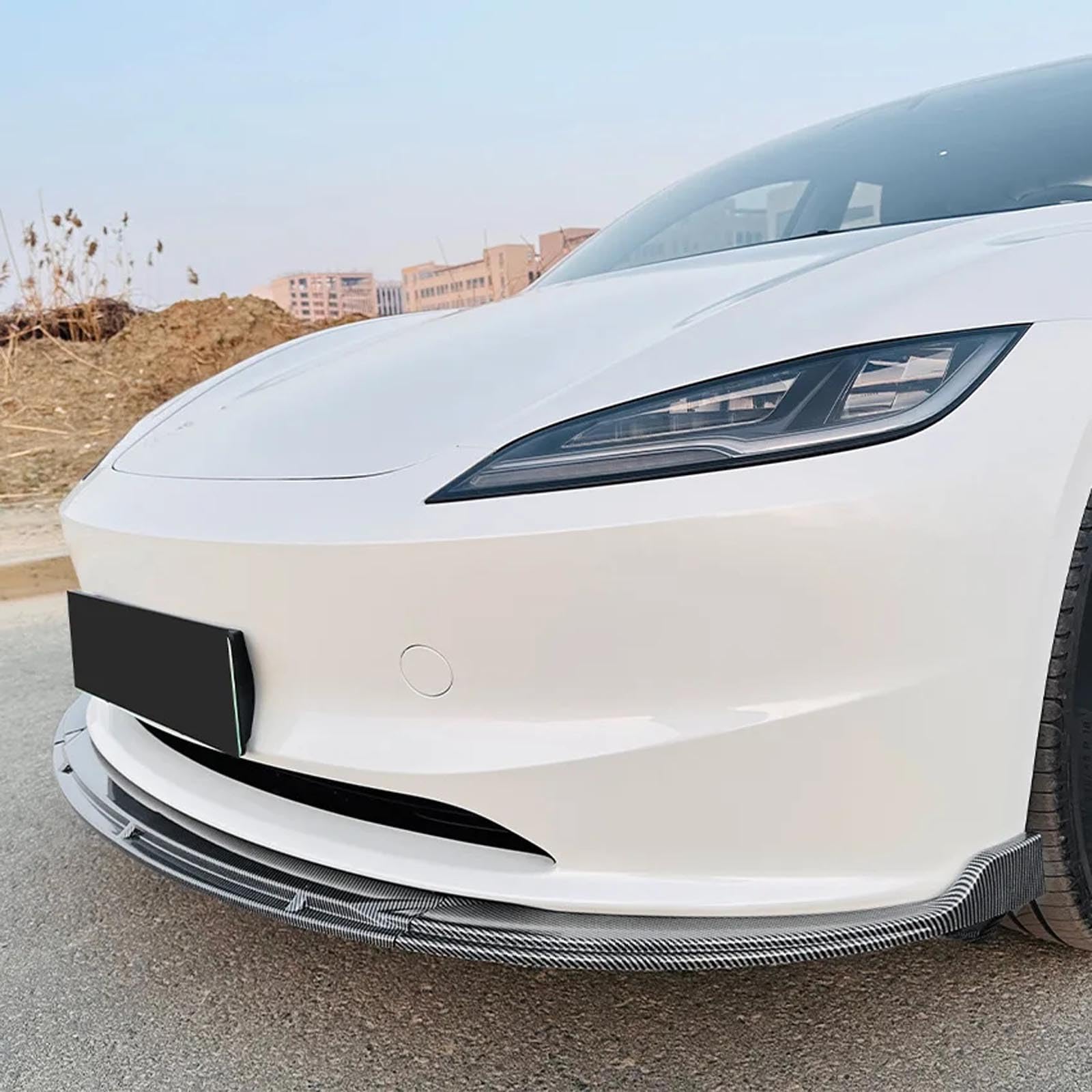 3 stücke Auto Vorderen Stoßfänger Lip Spoiler Splitter Für Tesla Modell 3 2024+ Diffusor Glänzend Schwarz Styling Körper kits,B Carbon Look von FMPFC
