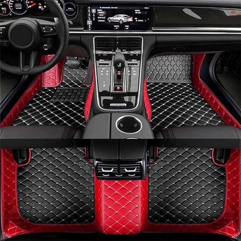 Leder-Auto-Fußmatten für Land Rover Range Rover Sport 7 Seats 2014-2019, vollflächige Fußpolster, staubdicht, Kratzfest, rutschfest, Auto-Teppichbezug,H Red von FMPFC
