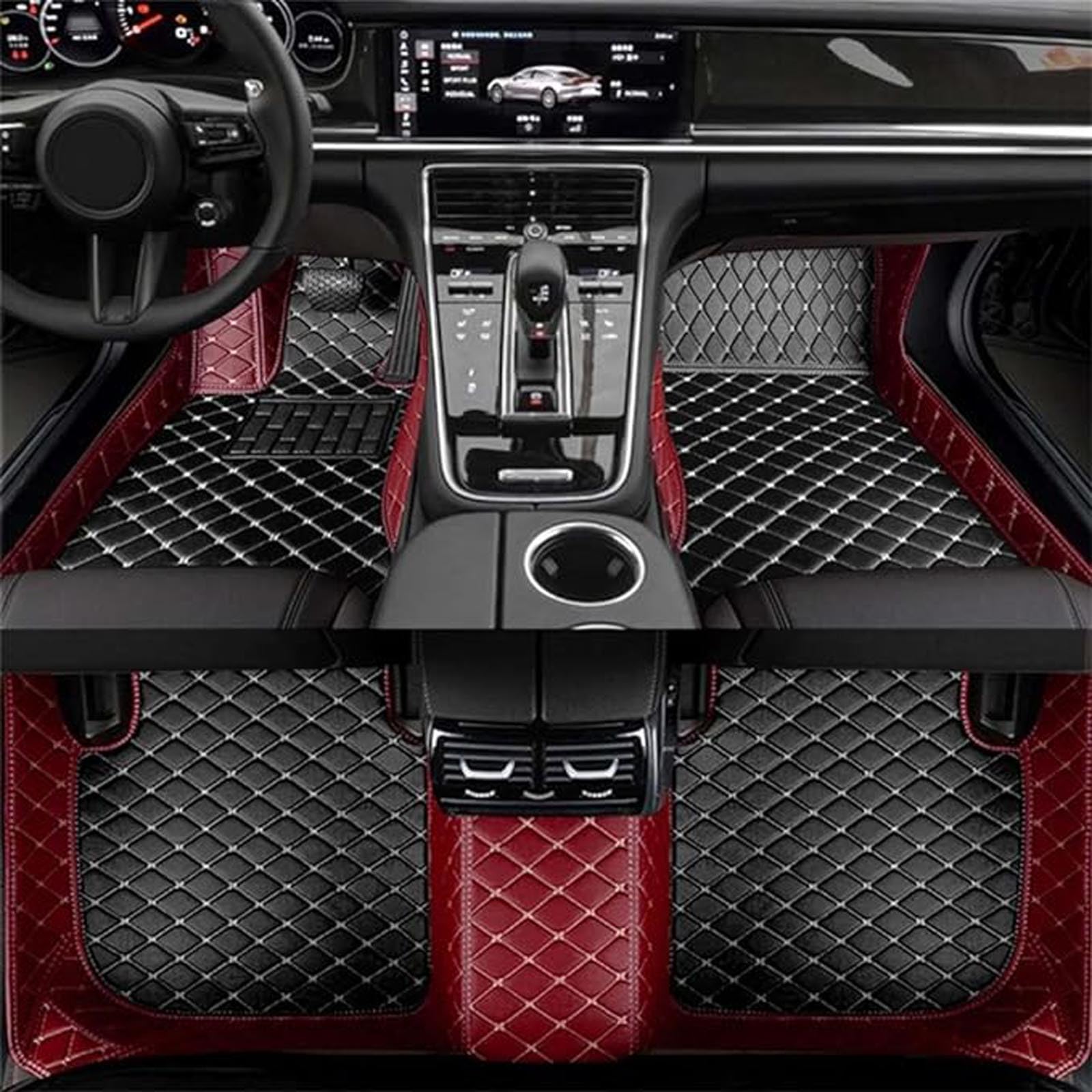 Leder-Auto-Fußmatten für Mazda CX-9 7 Seats 2016 2017 2018 2019, vollflächige Fußpolster, staubdicht, Kratzfest, rutschfest, Auto-Teppichbezug,I Wine Red von FMPFC