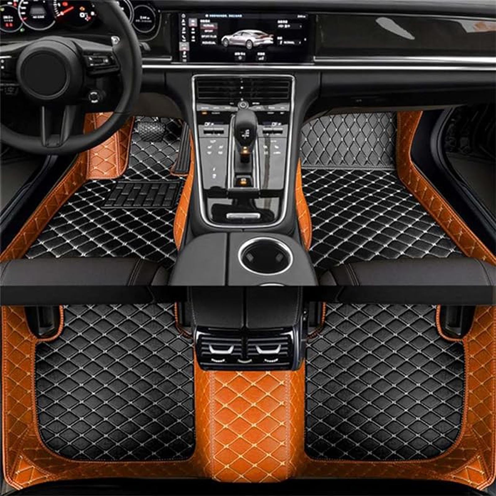 Leder-Auto-Fußmatten für Mitsubishi Eclipse Roadster 2001 2002 2003-2012, vollflächige Fußpolster, staubdicht, Kratzfest, rutschfest, Auto-Teppichbezug,F Orange von FMPFC