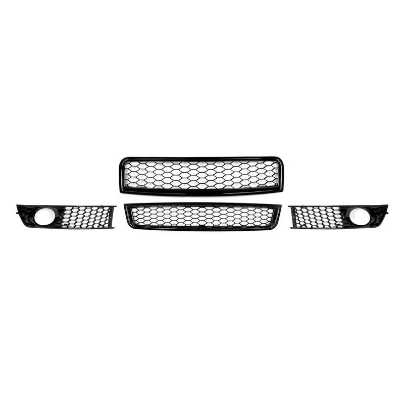 Auto-Frontgrill For A4 B6 2002-2005 Black RS Style Front Upper Lower Grill Fog Light Grille Honeycomb Mesh Middle Lower Net Frontstoßstangengrill von FNERRMEVC